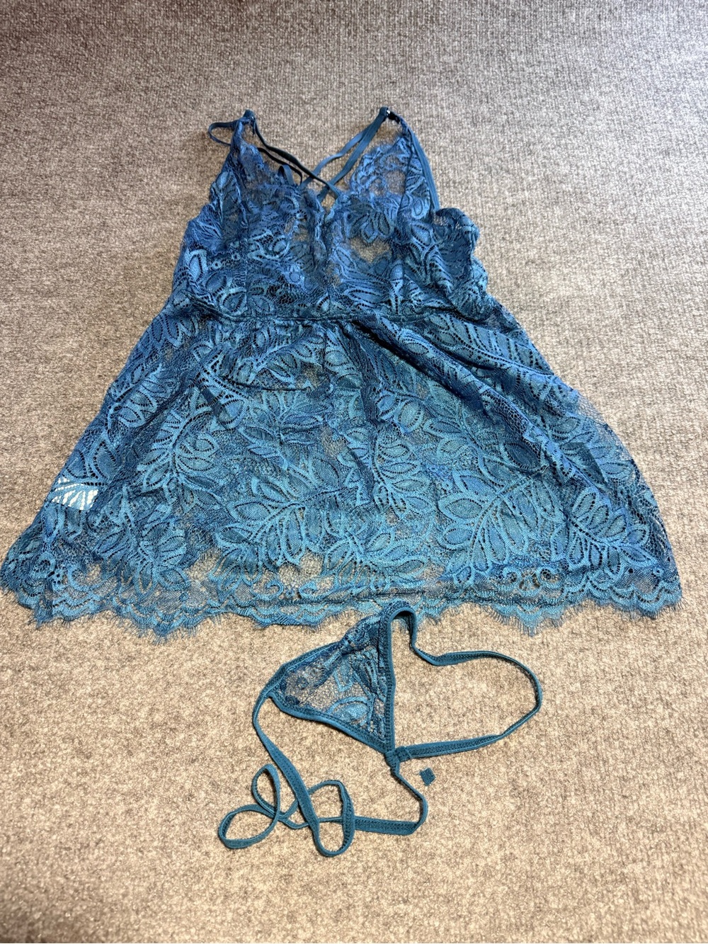 Teal Lace Chemise with Matching G-String - Women's Intimates